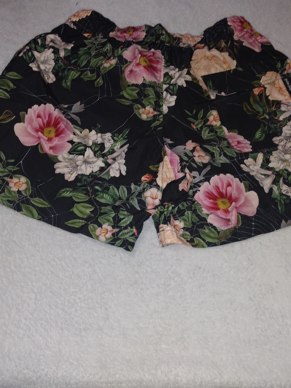 Palm Angels Floral Black Summer Shorts Men's Medium with Pink Blooms
